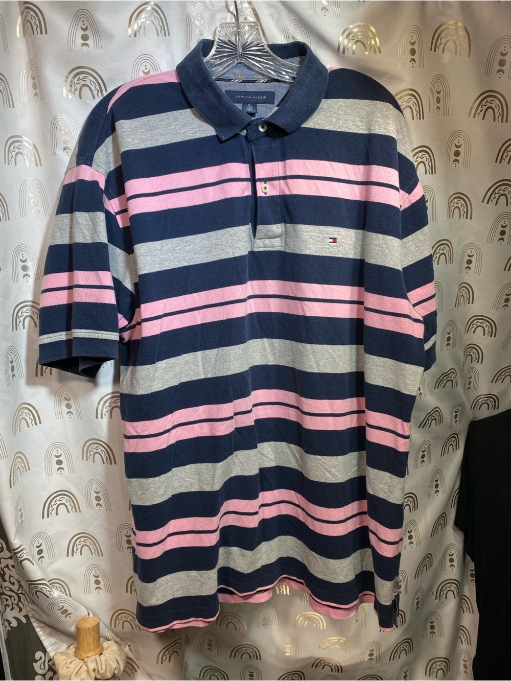 Tommy Hilfiger Navy, Pink & Gray Striped Polo